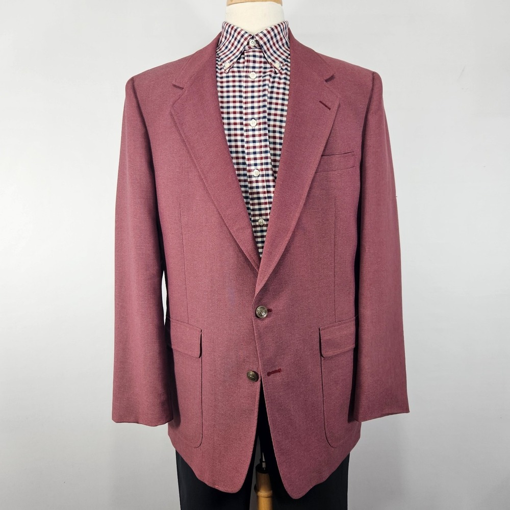 Botany 500 Men's Sport Coat Blazer Two Button Maroon Polyester Size about 46L